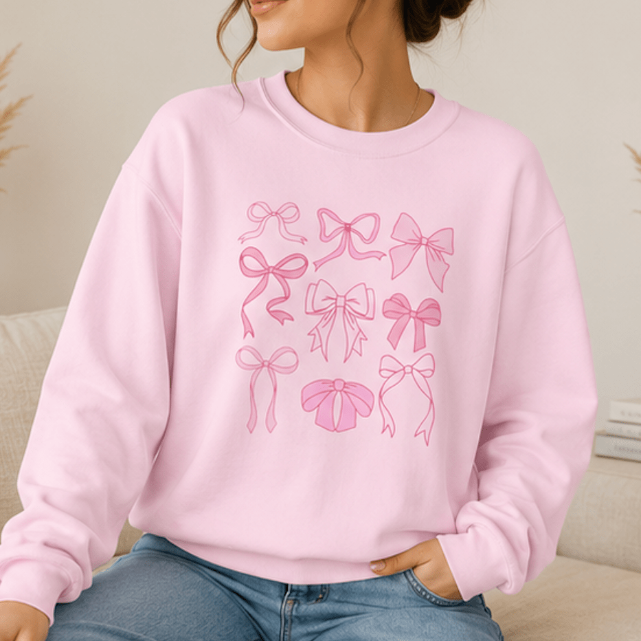 Bow Collection Sweatshirt — Pink Ribbon Bows Crewneck - MK CREATIONS
