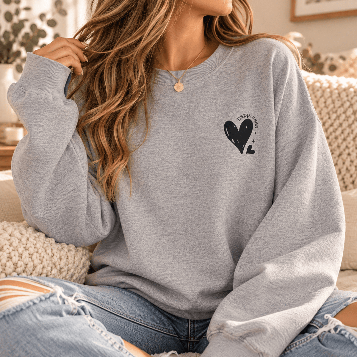 Choose Happiness Sweatshirt – Inspirational Floral Graphic Crewneck - MK CREATIONS