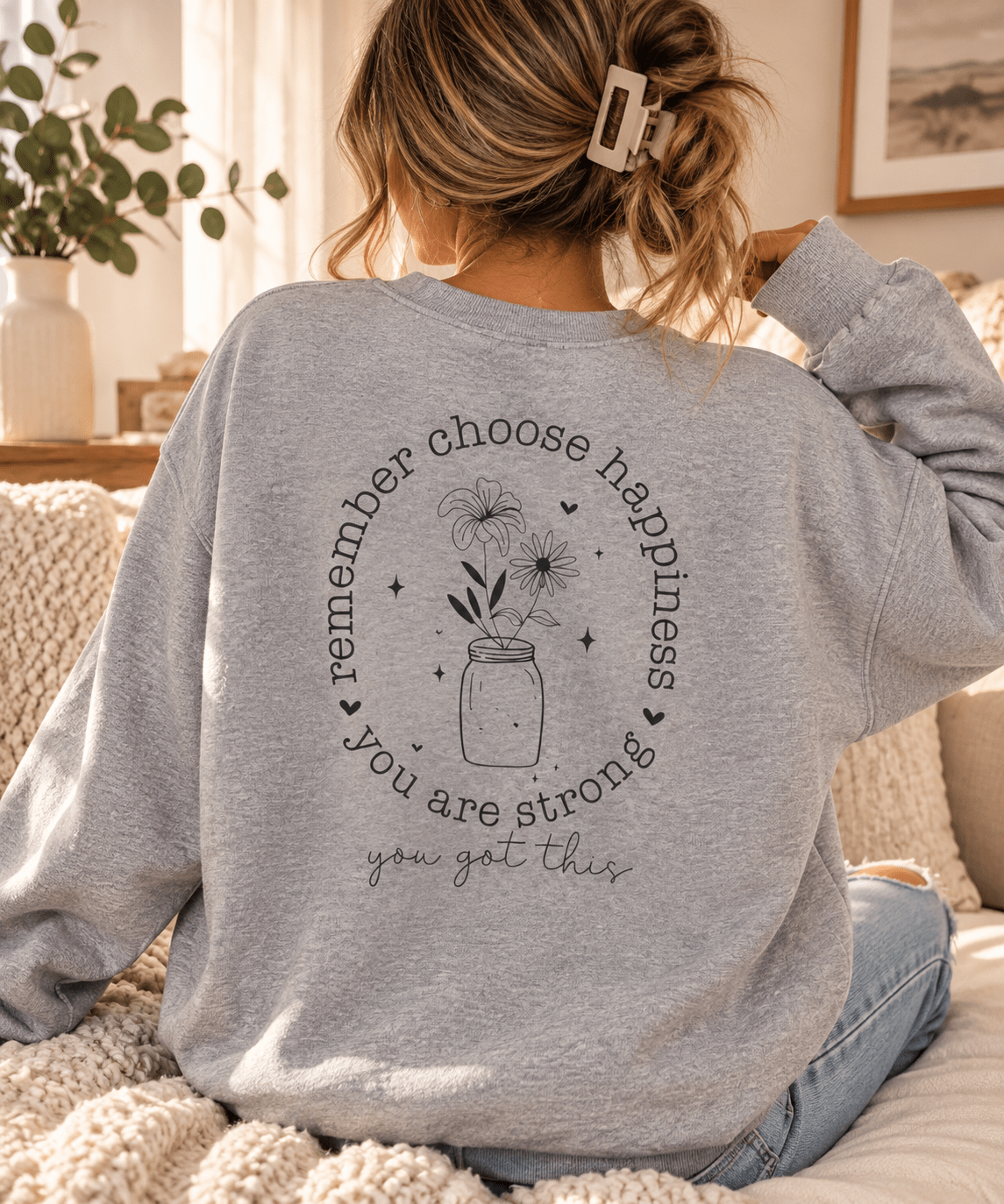 Choose Happiness Sweatshirt – Inspirational Floral Graphic Crewneck - MK CREATIONS