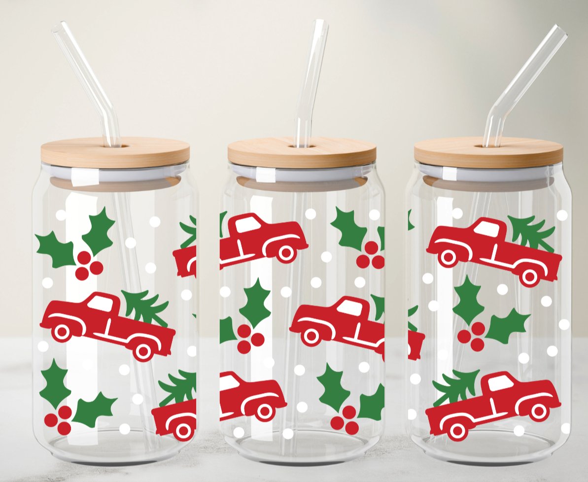 Christmas Truck - Glass Cup - MK CREATIONS