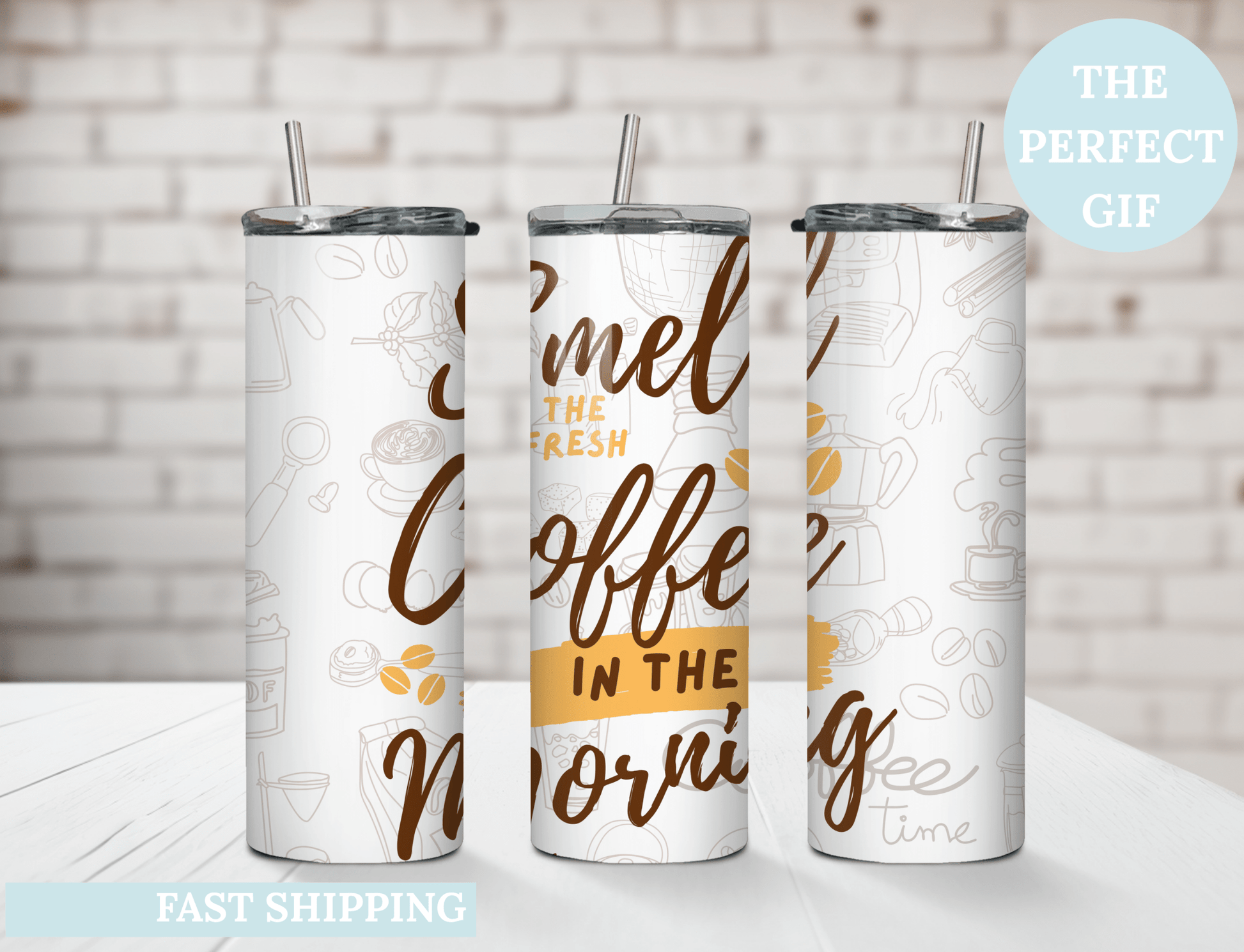 Coffee Lover 20oz Skinny Tumbler with Straw, Travel Mug Gift - MK CREATIONS