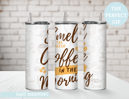 Coffee Lover 20oz Skinny Tumbler with Straw, Travel Mug Gift - MK CREATIONS