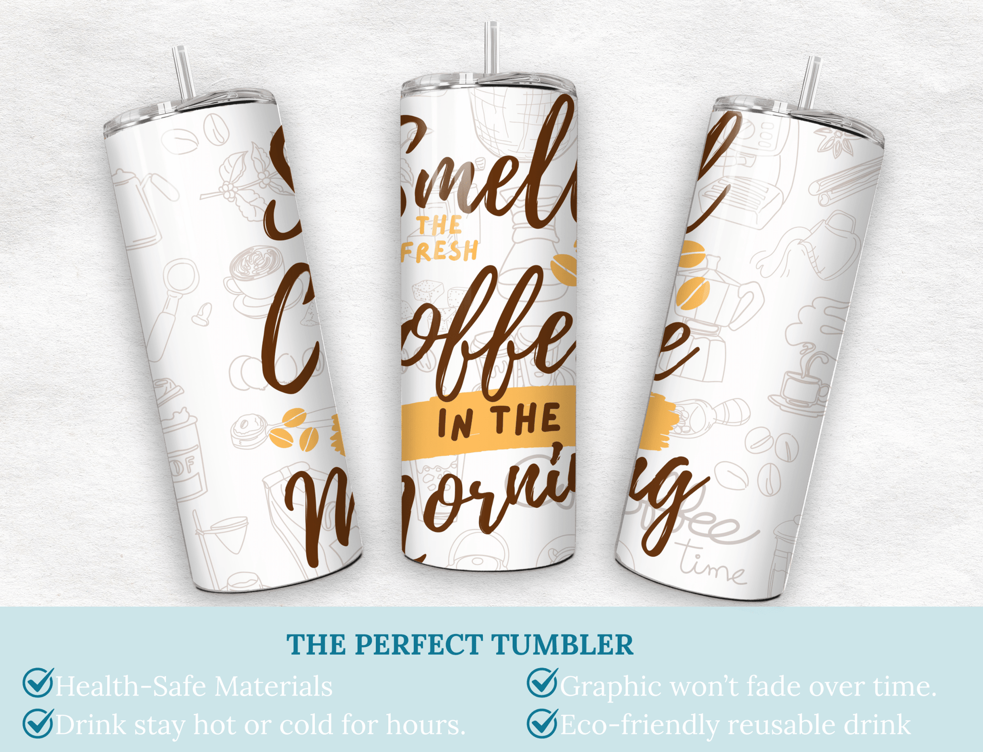 Coffee Lover 20oz Skinny Tumbler with Straw, Travel Mug Gift - MK CREATIONS