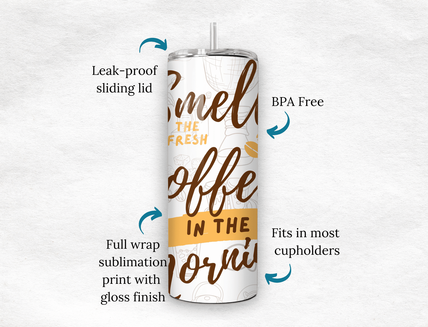 Coffee Lover 20oz Skinny Tumbler with Straw, Travel Mug Gift - MK CREATIONS