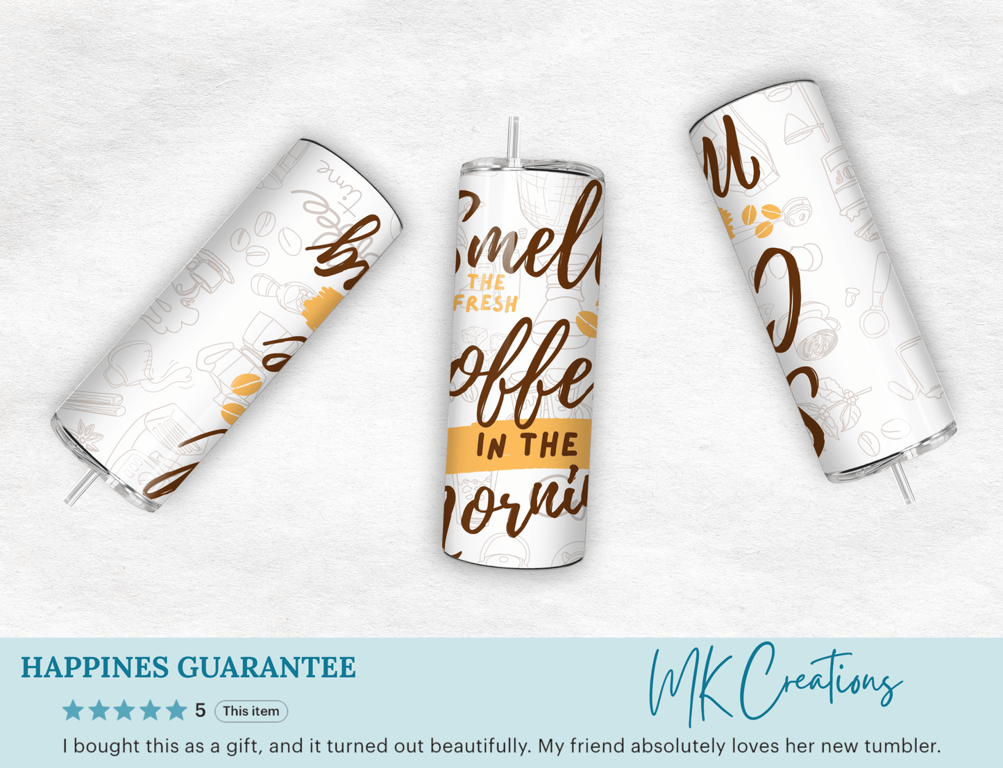 Coffee Lover 20oz Skinny Tumbler with Straw, Travel Mug Gift - MK CREATIONS