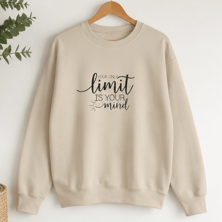 Crewneck Sweatshirt — “Your Only Limit Is Your Mind” Inspirational Pullover - MK CREATIONS