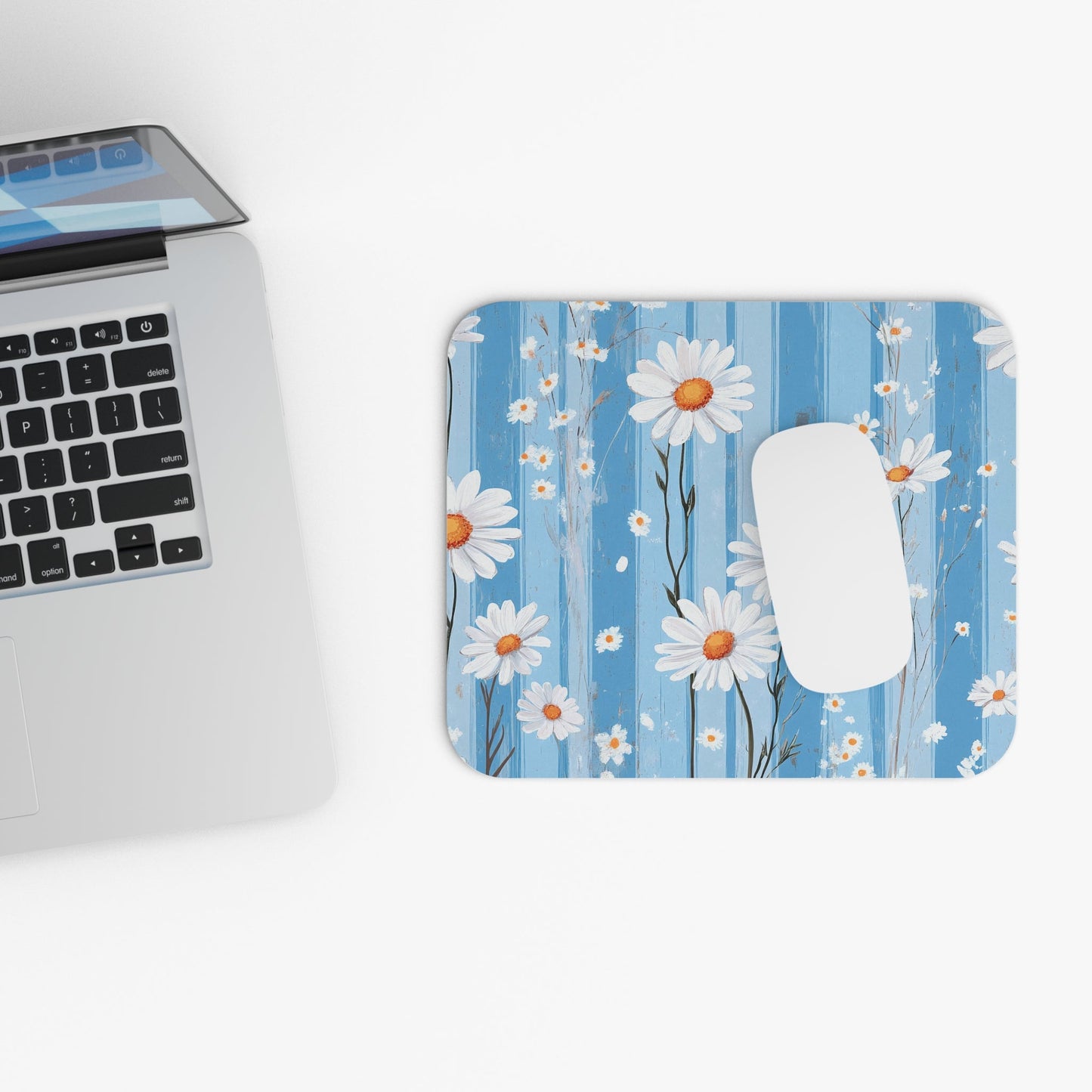 Daisy Blue Floral Mouse Pad — Vintage Shiplap Desk Mat - MK CREATIONS