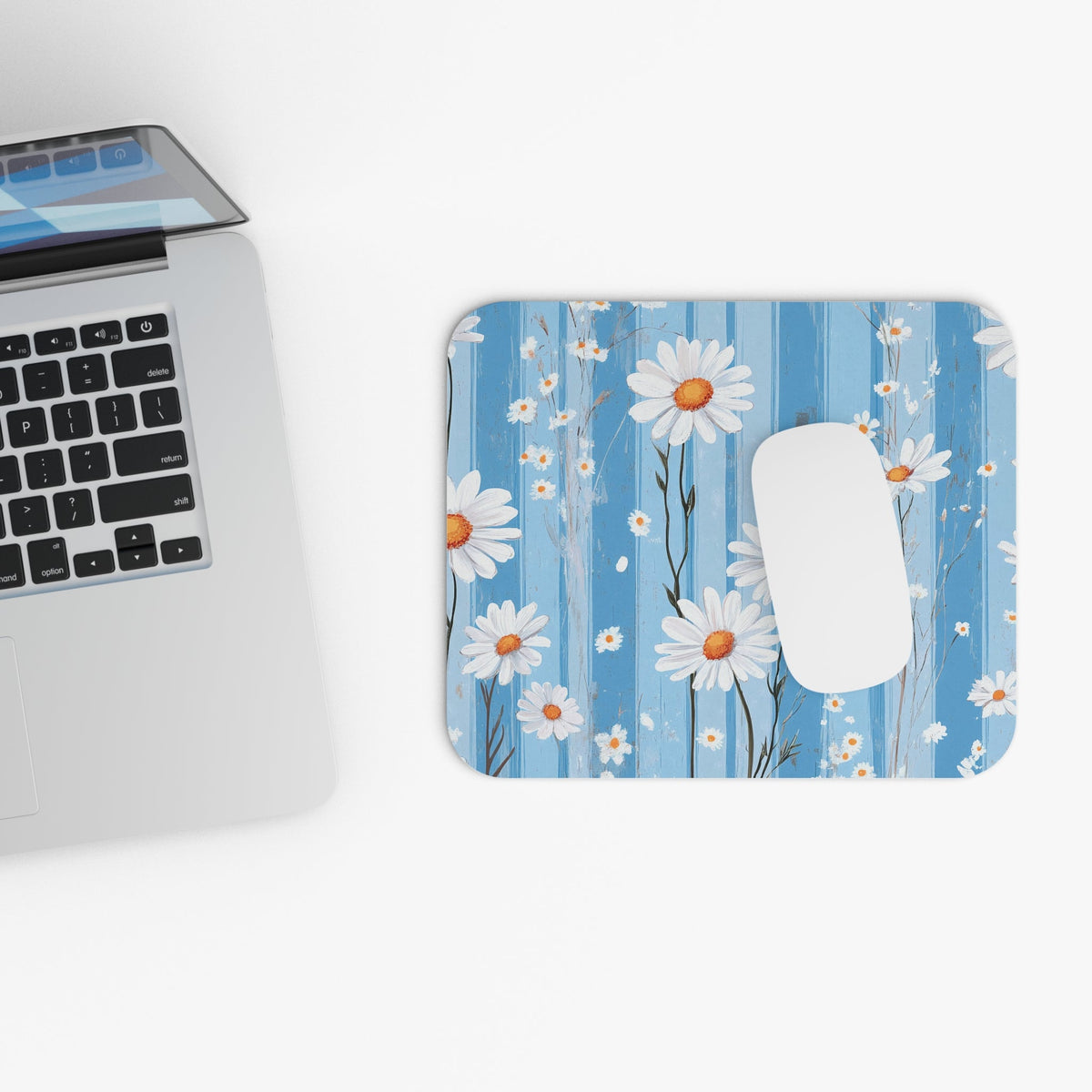 Daisy Blue Floral Mouse Pad — Vintage Shiplap Desk Mat - MK CREATIONS