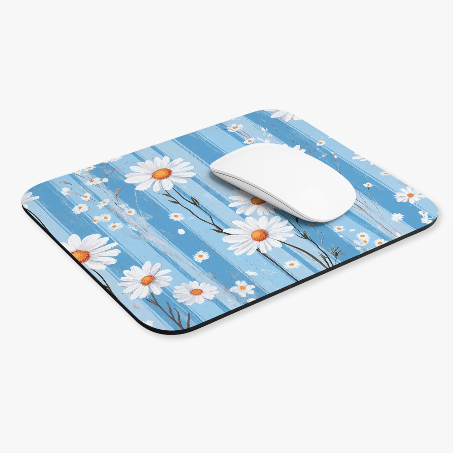 Daisy Blue Floral Mouse Pad — Vintage Shiplap Desk Mat - MK CREATIONS