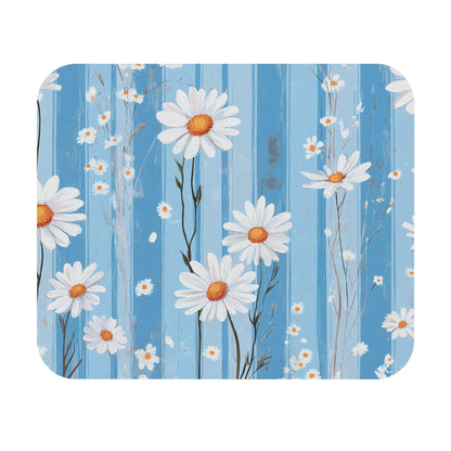 Daisy Blue Floral Mouse Pad — Vintage Shiplap Desk Mat - MK CREATIONS