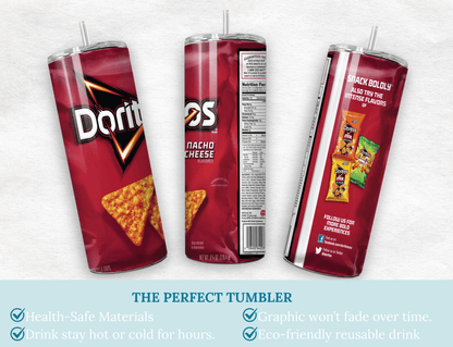 Doritos Nacho Cheese Tumbler 20oz Snack Lover Gift Reusable Cold Drink Cup - MK CREATIONS