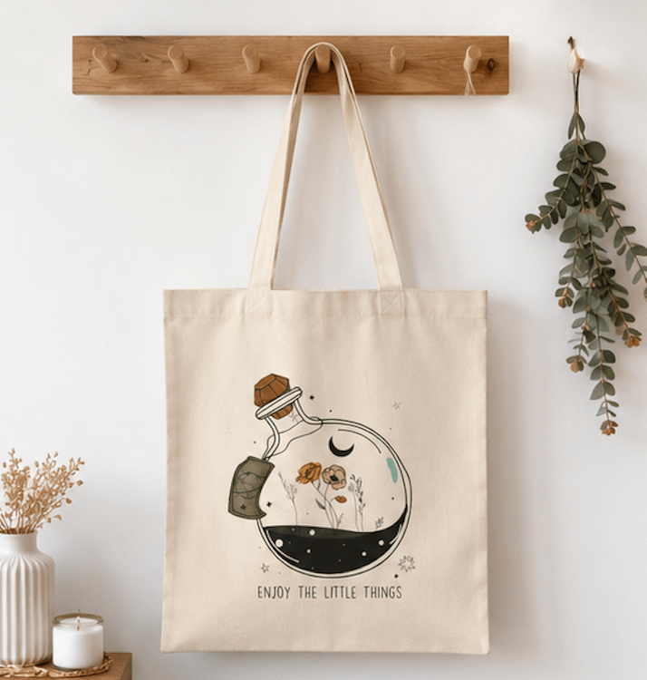 Enjoy the Little Things Canvas Tote Bag | Reusable Cotton Tote | Botanical Gift Bag - MK CREATIONS