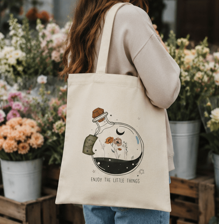 Enjoy the Little Things Canvas Tote Bag | Reusable Cotton Tote | Botanical Gift Bag - MK CREATIONS