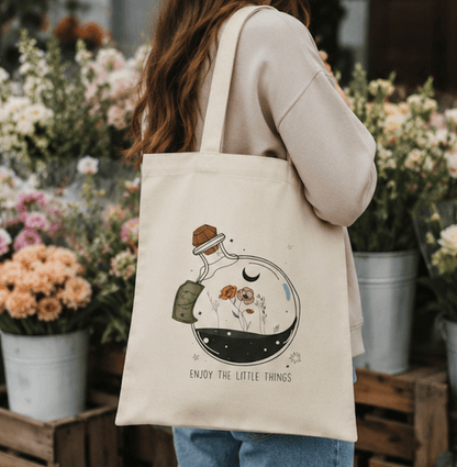 Enjoy the Little Things Canvas Tote Bag | Reusable Cotton Tote | Botanical Gift Bag - MK CREATIONS