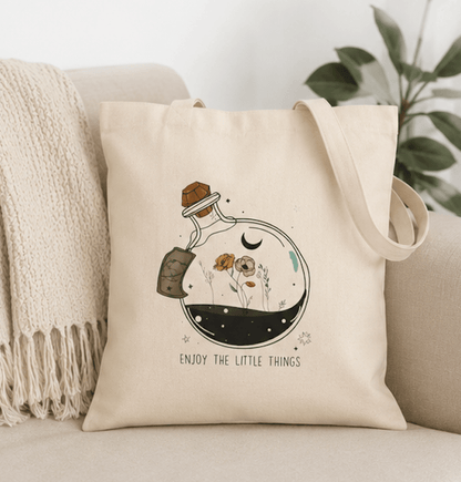 Enjoy the Little Things Canvas Tote Bag | Reusable Cotton Tote | Botanical Gift Bag - MK CREATIONS