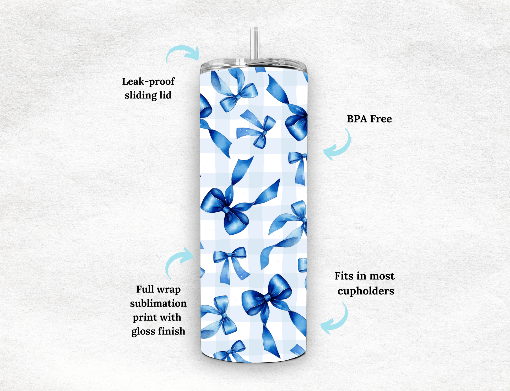 Grandmillenial Bows 20oz Tumbler, Trending Tumbler Designs, Checkered Bows 20oz Tumbler, Blue Bows, Plaid - MK CREATIONS
