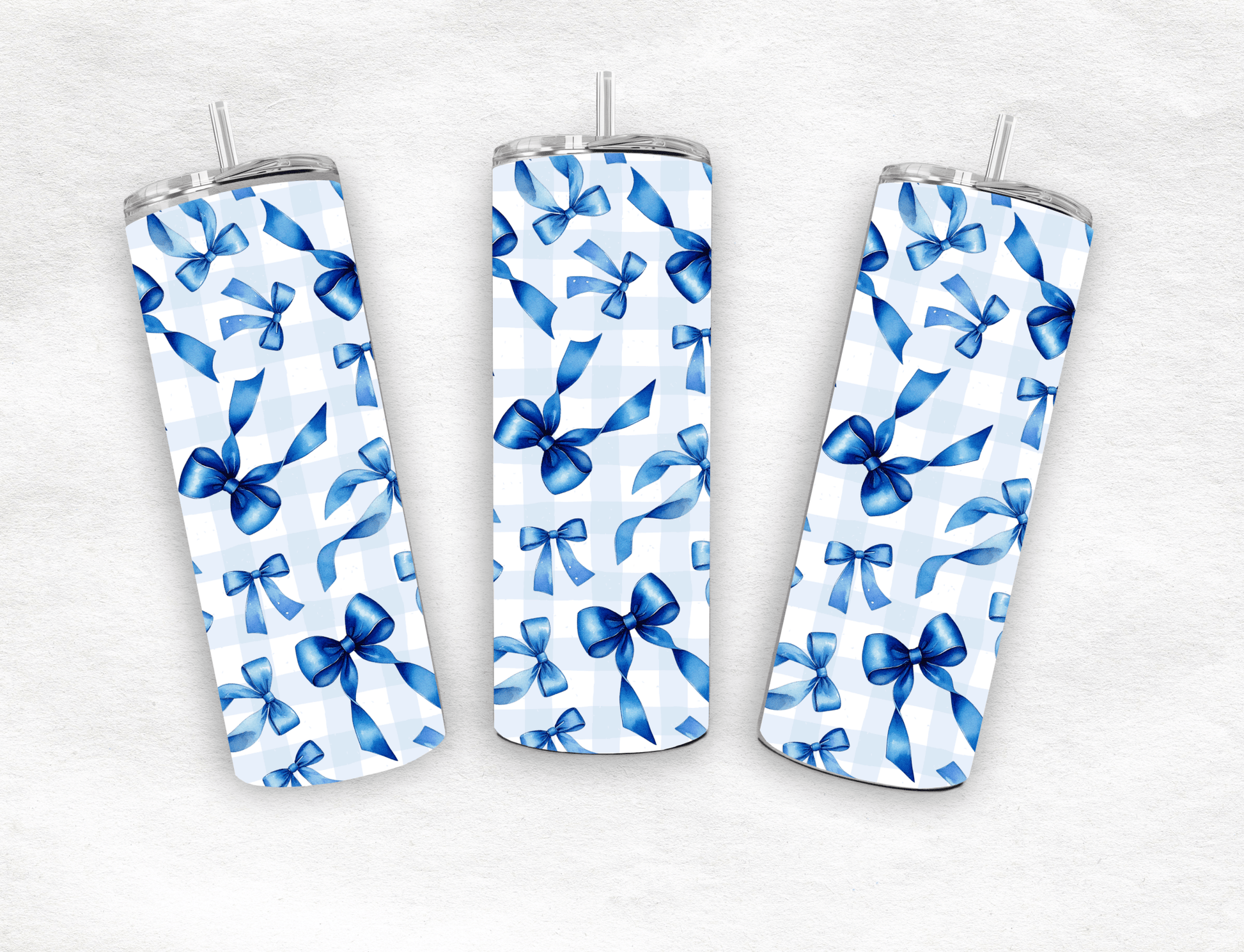 Grandmillenial Bows 20oz Tumbler, Trending Tumbler Designs, Checkered Bows 20oz Tumbler, Blue Bows, Plaid - MK CREATIONS