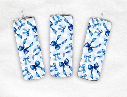 Grandmillenial Bows 20oz Tumbler, Trending Tumbler Designs, Checkered Bows 20oz Tumbler, Blue Bows, Plaid - MK CREATIONS