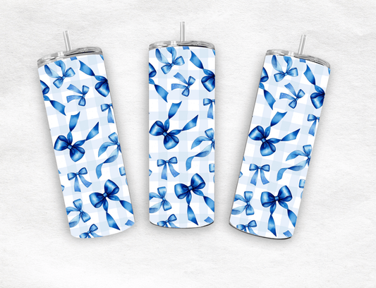 Grandmillenial Bows 20oz Tumbler, Trending Tumbler Designs, Checkered Bows 20oz Tumbler, Blue Bows, Plaid - MK CREATIONS