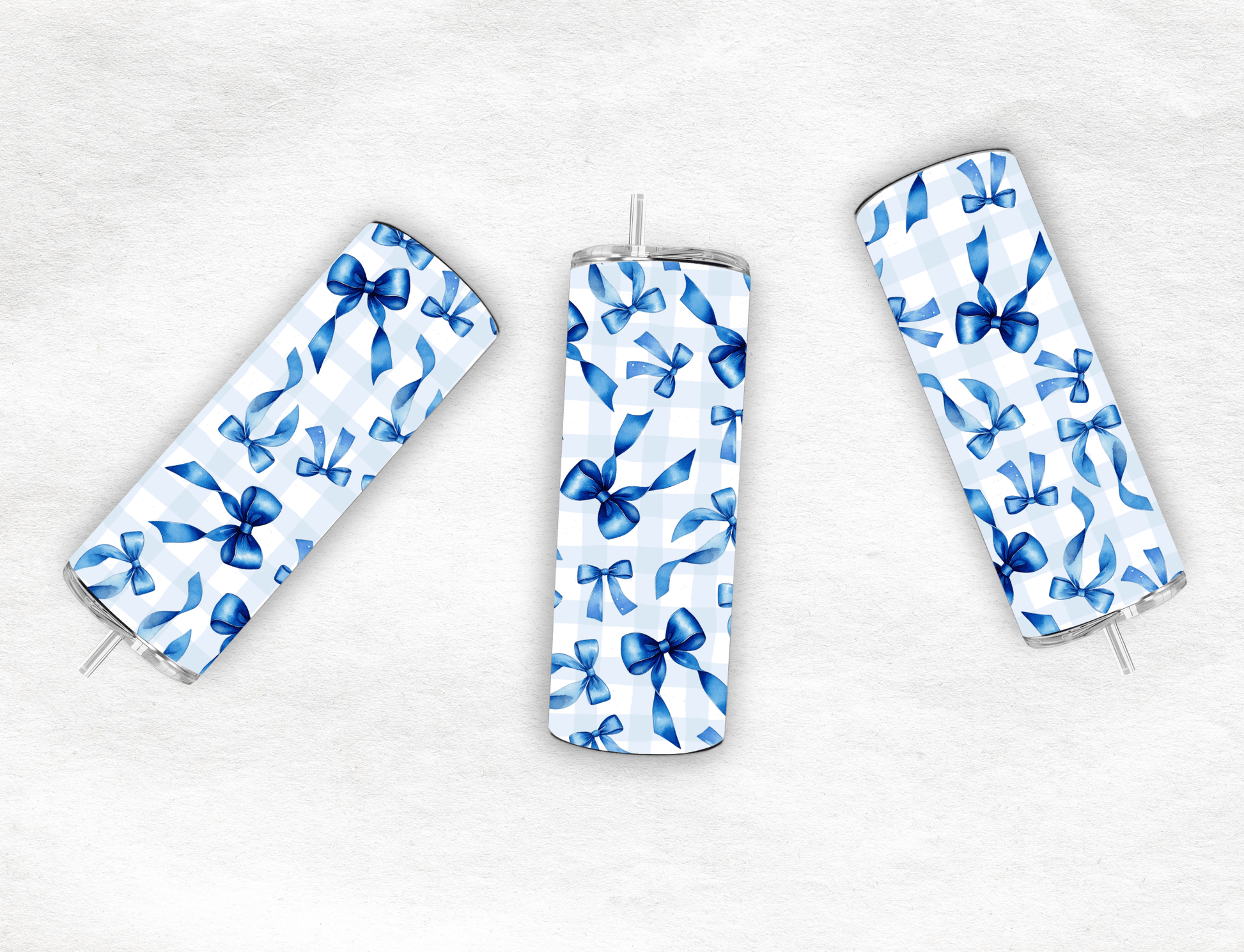 Grandmillenial Bows 20oz Tumbler, Trending Tumbler Designs, Checkered Bows 20oz Tumbler, Blue Bows, Plaid - MK CREATIONS