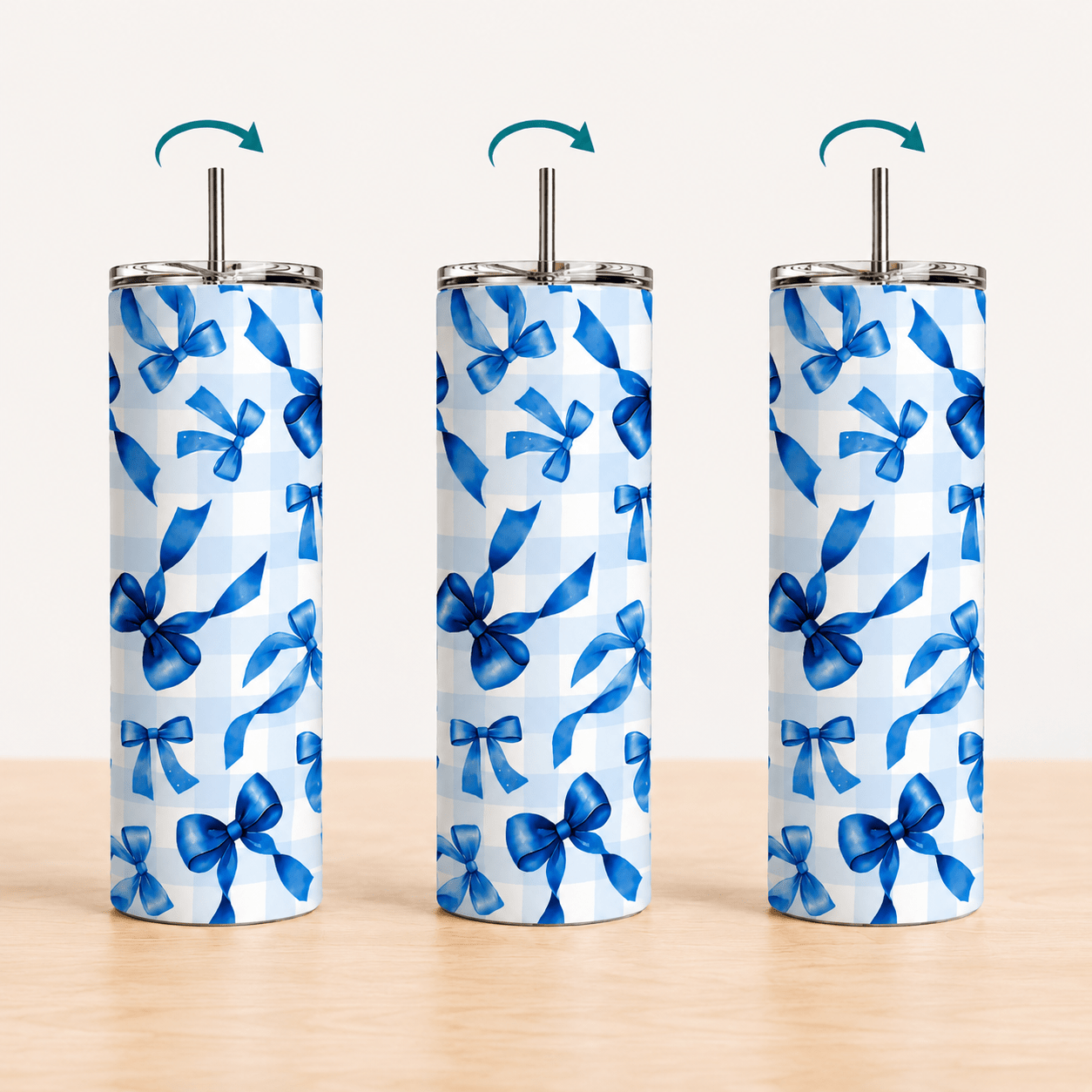 Grandmillenial Bows 20oz Tumbler, Trending Tumbler Designs, Checkered Bows 20oz Tumbler, Blue Bows, Plaid - MK CREATIONS