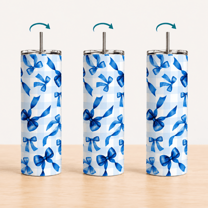 Grandmillenial Bows 20oz Tumbler, Trending Tumbler Designs, Checkered Bows 20oz Tumbler, Blue Bows, Plaid - MK CREATIONS