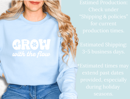 Grow With the Flow Sweatshirt – Floral Graphic Pastel Blue Crewneck - MK CREATIONS