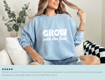 Grow With the Flow Sweatshirt – Floral Graphic Pastel Blue Crewneck - MK CREATIONS