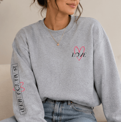 Heart Love Crewneck Sweatshirt — Small Heart Logo & Sleeve Script - MK CREATIONS
