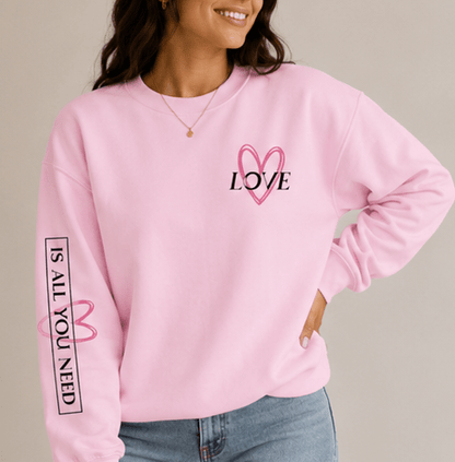 Heart Love Crewneck Sweatshirt — Small Heart Logo & Sleeve Script - MK CREATIONS