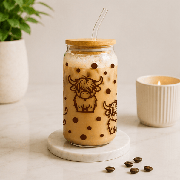 Highland Cow-Glass Cup - MK CREATIONS