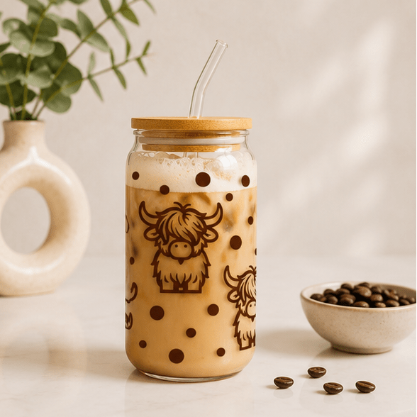 Highland Cow-Glass Cup - MK CREATIONS