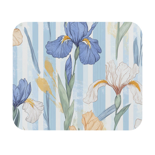 Iris Striped Floral Mouse Pad — Blue & Pastel Desk Mat for Home Office - MK CREATIONS