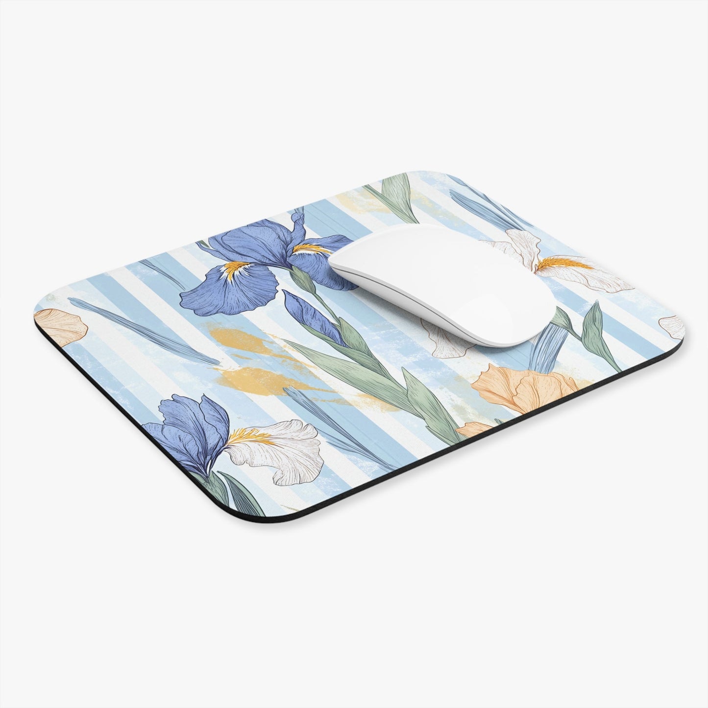 Iris Striped Floral Mouse Pad — Blue & Pastel Desk Mat for Home Office - MK CREATIONS