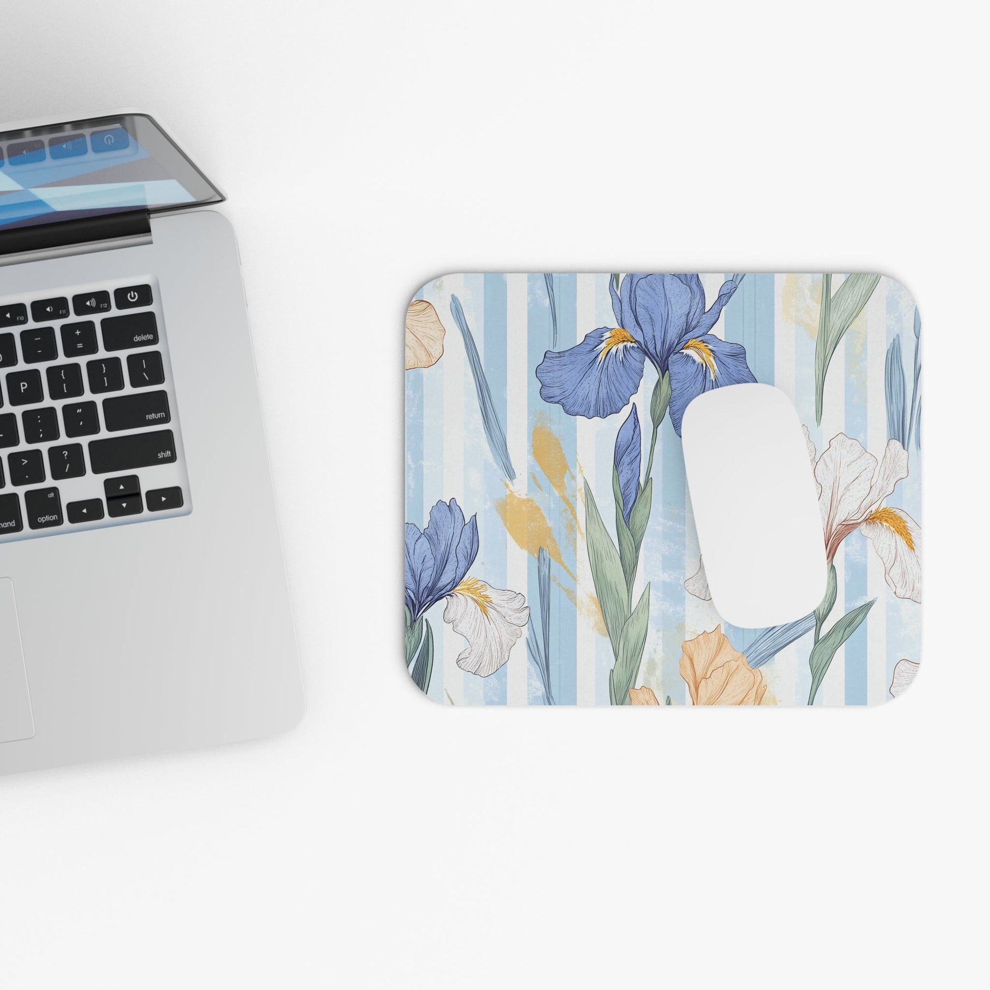 Iris Striped Floral Mouse Pad — Blue & Pastel Desk Mat for Home Office - MK CREATIONS