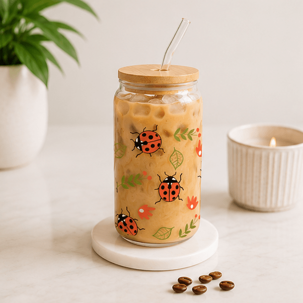 Ladybug-Glass Cup - MK CREATIONS