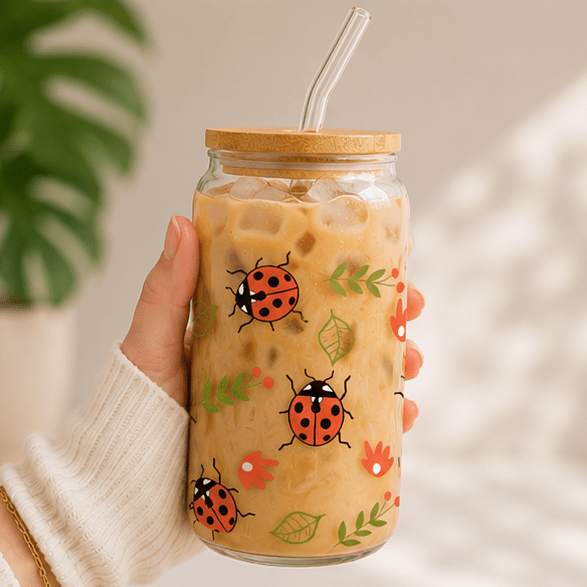 Ladybug-Glass Cup - MK CREATIONS