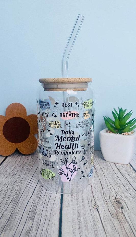 Mental Health - Glass Cup - MK CREATIONS LLC