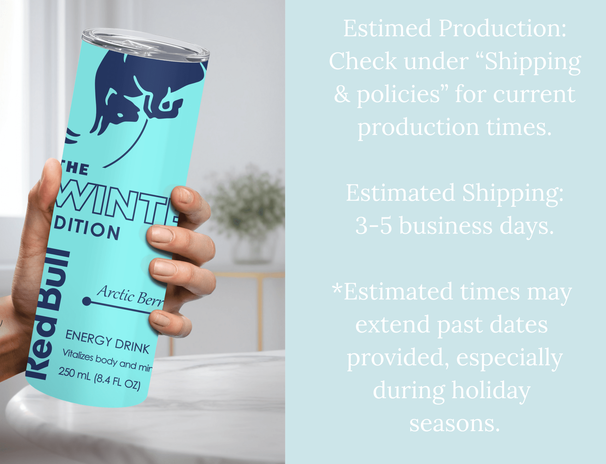 Mint Blue Energy Drink Inspired 20oz Skinny Tumbler — Custom Drinkware with Reusable Straw - MK CREATIONS