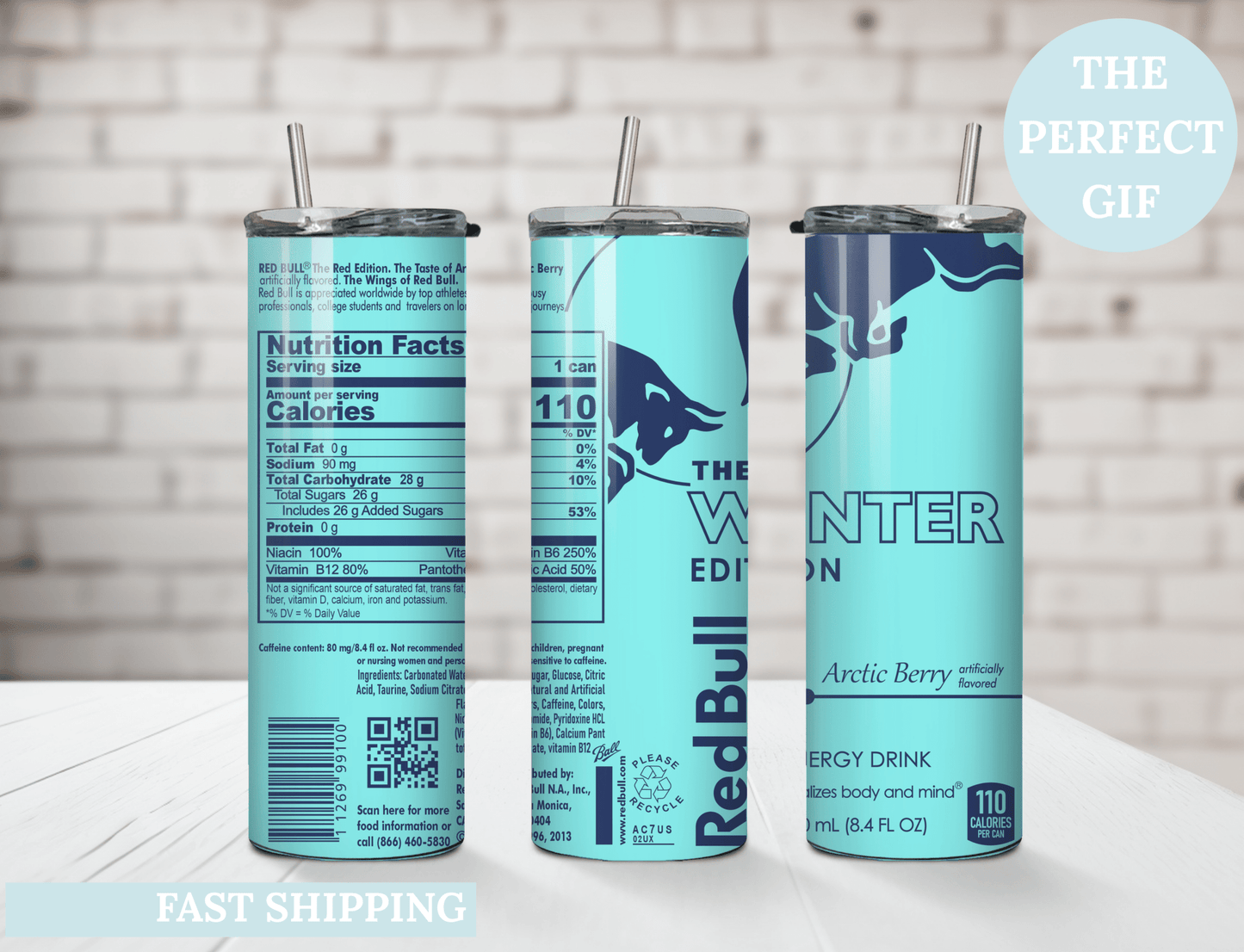 Mint Blue Energy Drink Inspired 20oz Skinny Tumbler — Custom Drinkware with Reusable Straw - MK CREATIONS