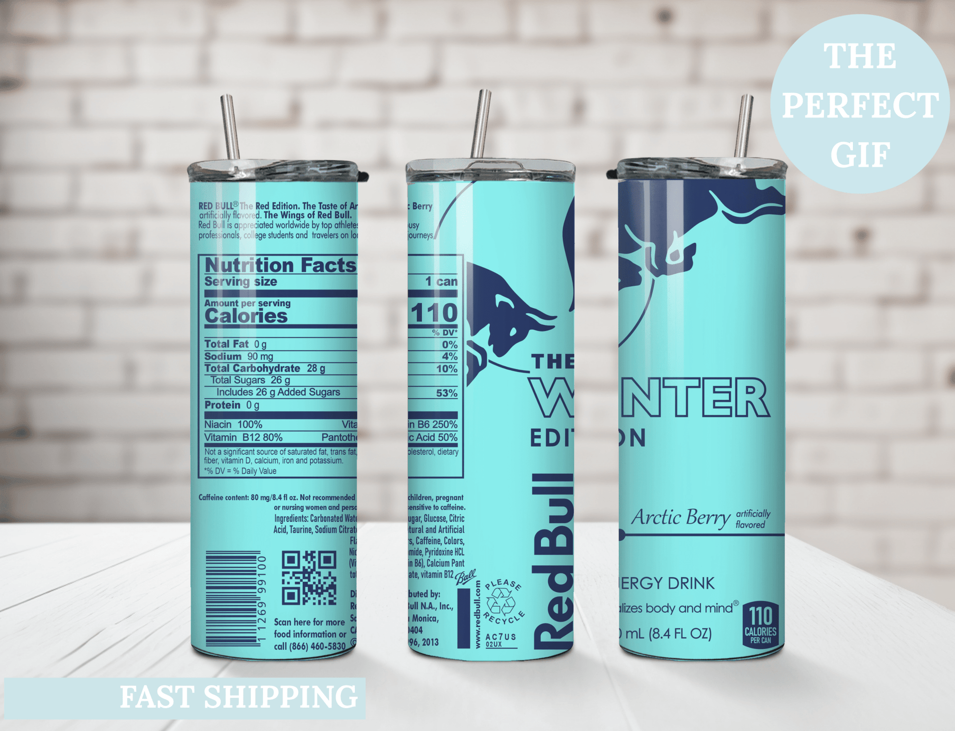 Mint Blue Energy Drink Inspired 20oz Skinny Tumbler — Custom Drinkware with Reusable Straw - MK CREATIONS