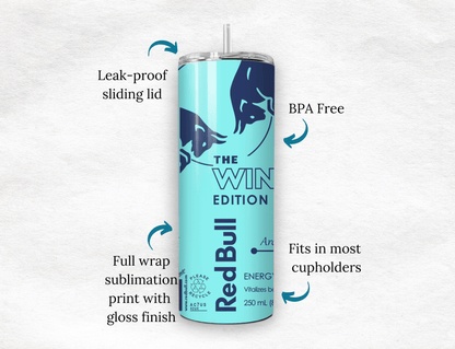 Mint Blue Energy Drink Inspired 20oz Skinny Tumbler — Custom Drinkware with Reusable Straw - MK CREATIONS