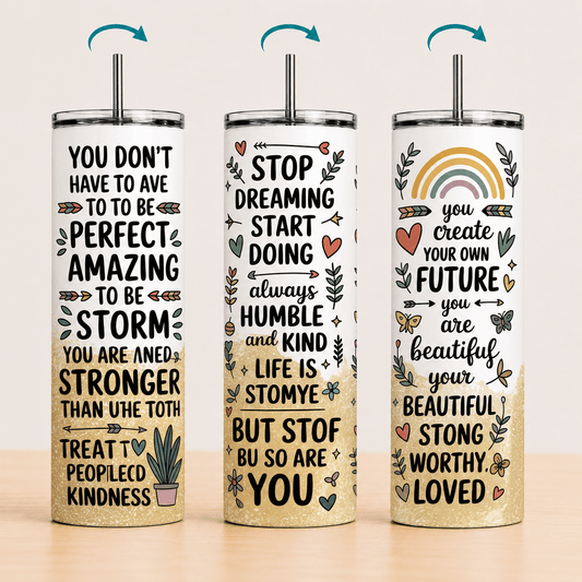 Motivational 20oz Stainless Steel Tumbler | Inspirational Quote Cup with Straw | Positive Gift for Coffee Lovers - MK CREATIONS