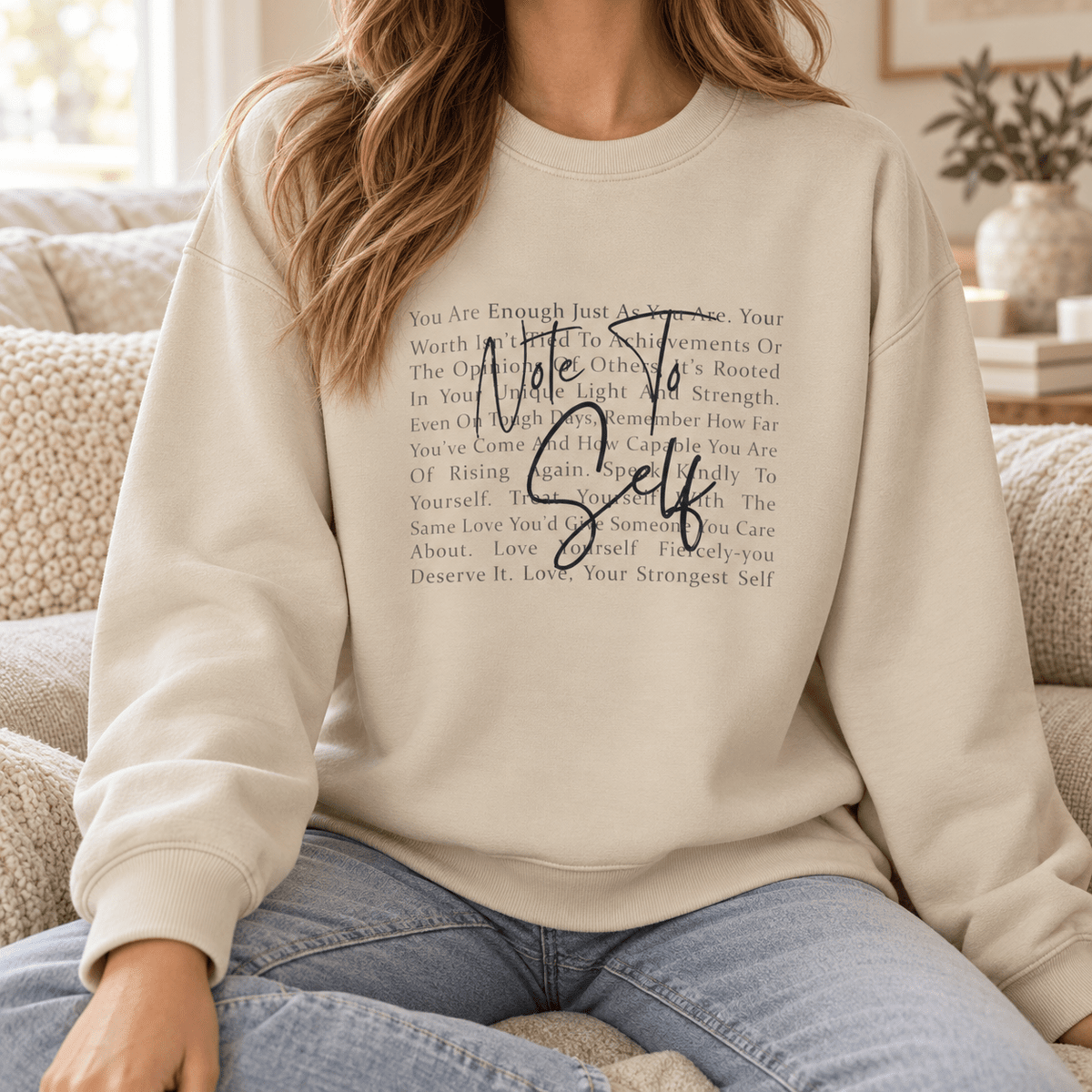 Note to Self Sweatshirt – Beige Self-Love Crewneck - MK CREATIONS