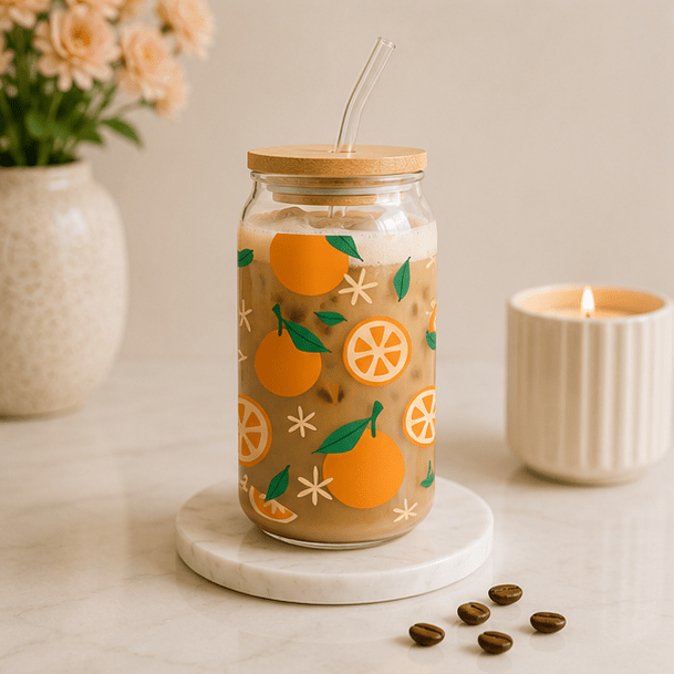 Orange- Glass Cup - MK CREATIONS