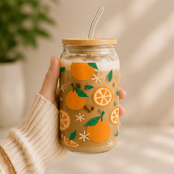 Orange- Glass Cup - MK CREATIONS