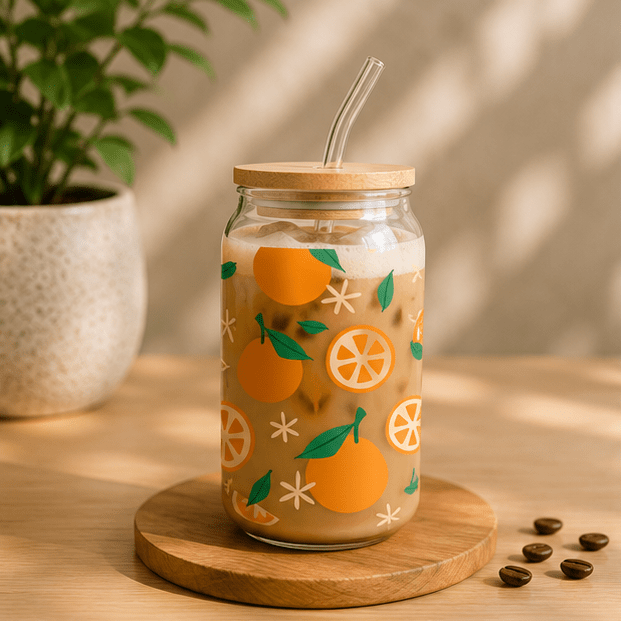 Orange- Glass Cup - MK CREATIONS