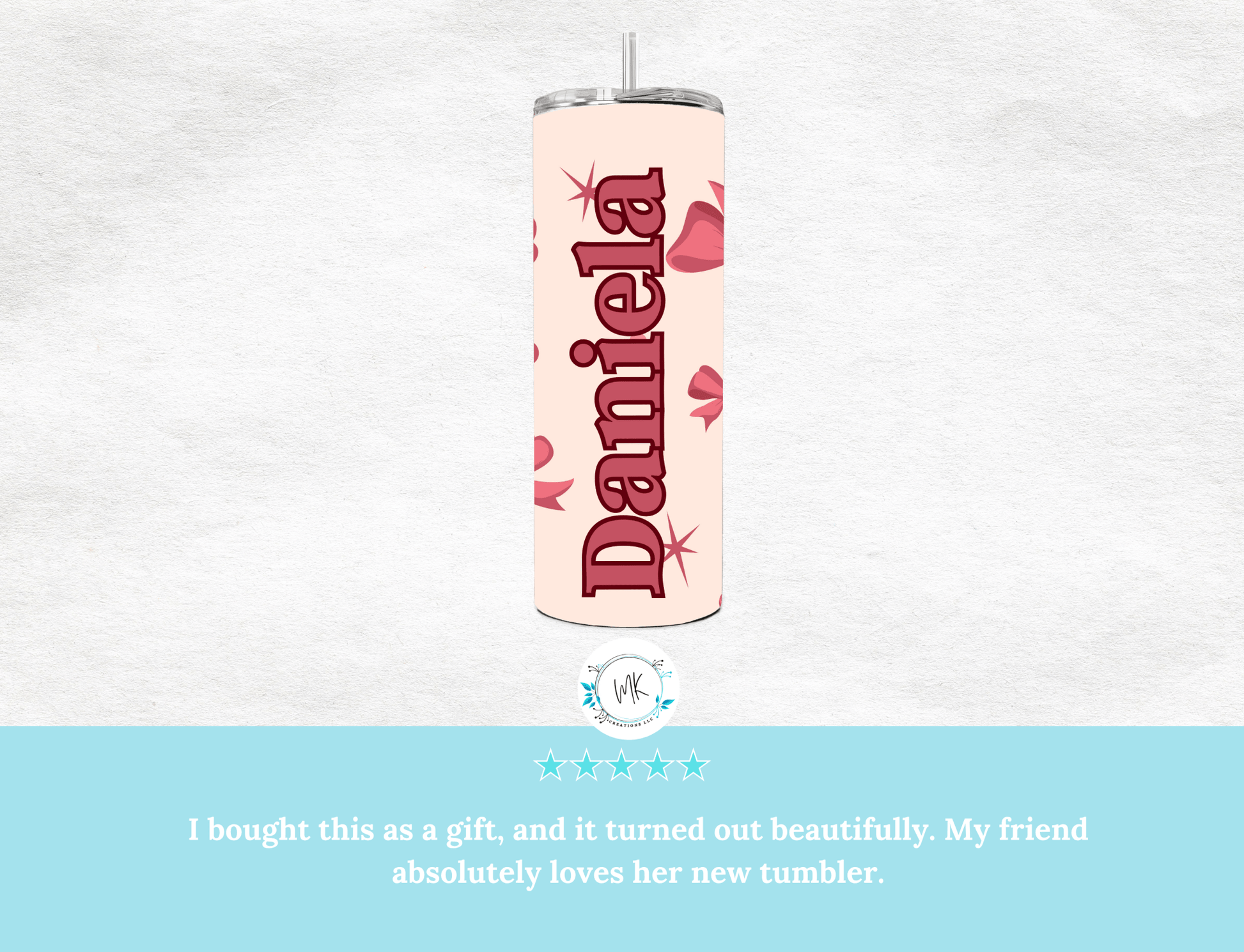 Personalized 20oz Tumbler with Bows – Custom Name Cup - MK CREATIONS