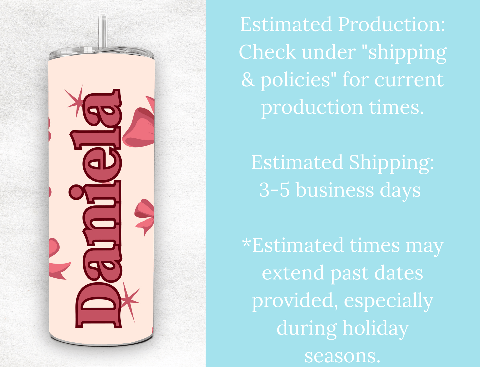 Personalized 20oz Tumbler with Bows – Custom Name Cup - MK CREATIONS