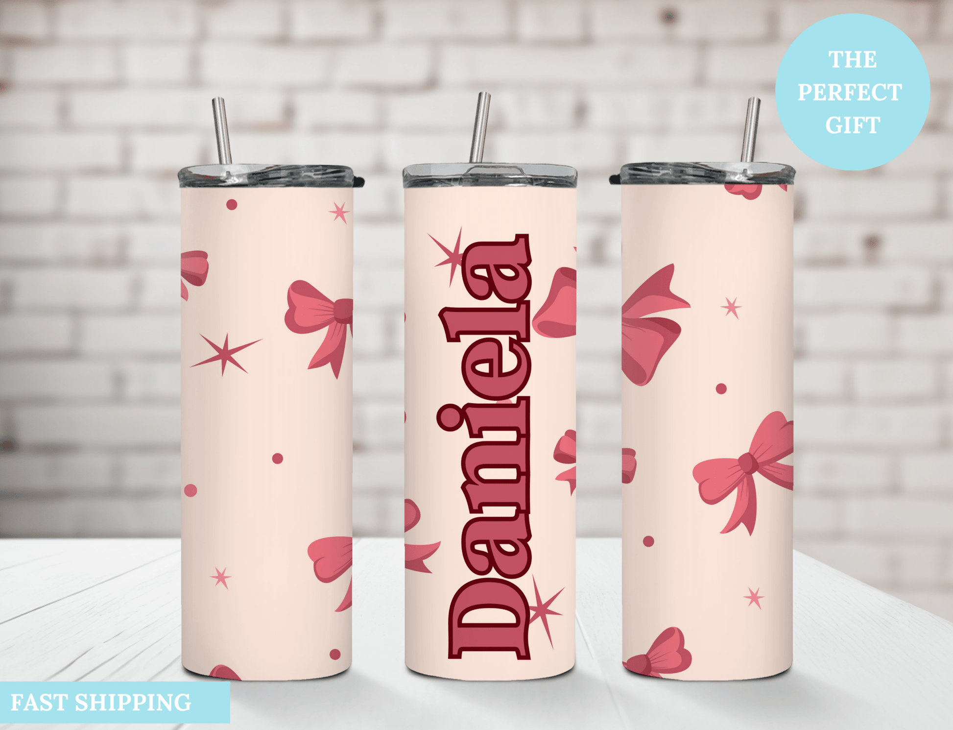 Personalized 20oz Tumbler with Bows – Custom Name Cup - MK CREATIONS